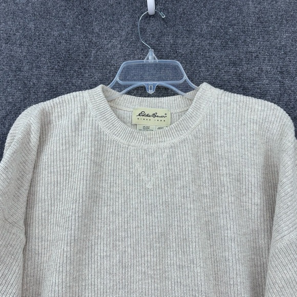VINTAGE Eddie Bauer Beige Crew Neck Ribbed Knit Sweater Men’s Large Made In USA - Picture 2 of 10